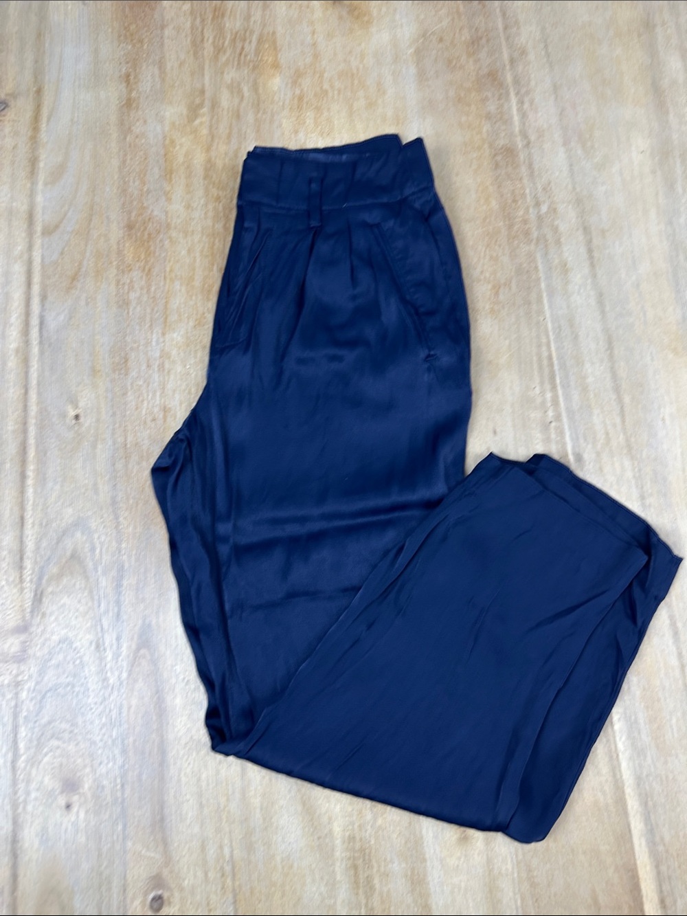 GAP Navy Satin High-Rise Wide Leg Trousers